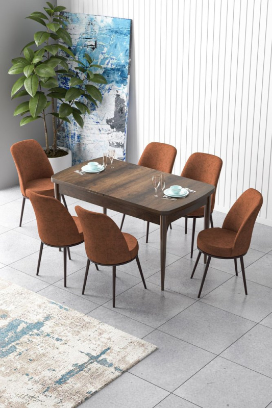 Extendable Dining Table & Chairs Set (7 Pieces) Zen - Baroque, Tile Red