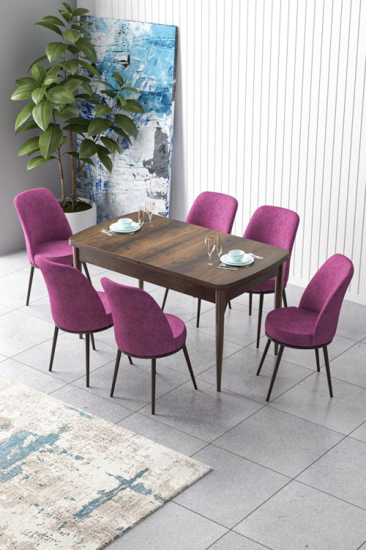 Extendable Dining Table & Chairs Set (7 Pieces) Zen - Baroque, Purple