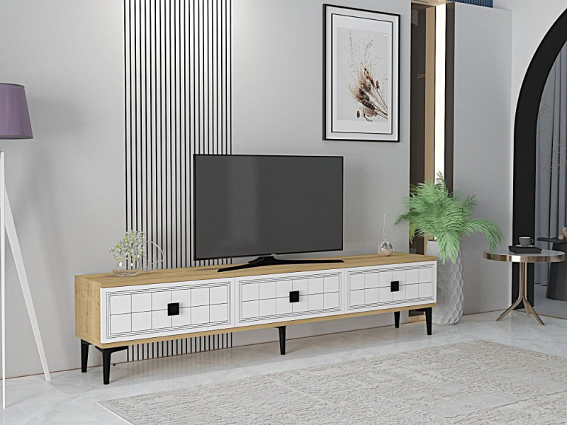 TV stolek Yuka 180 - Sapphire Oak, White
