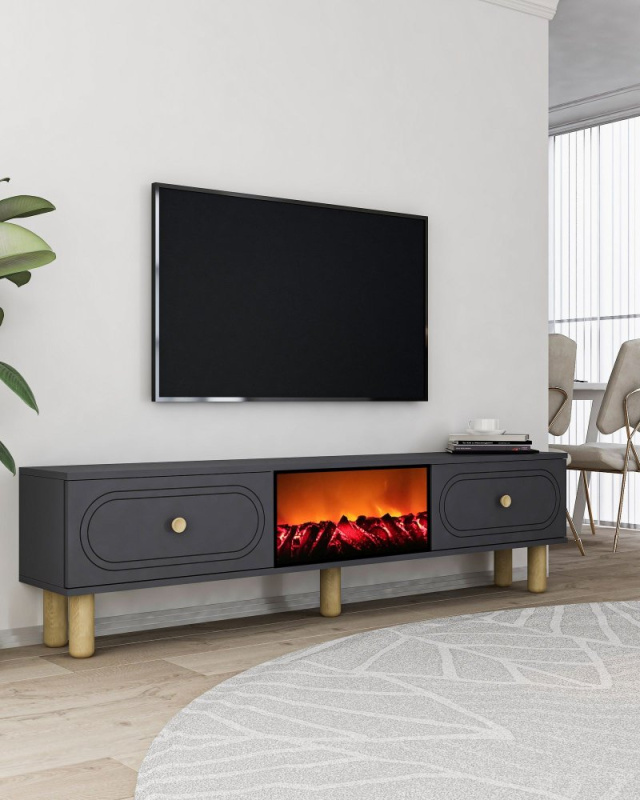 TV stolek Polen Bohem Fireplace - Anthracite