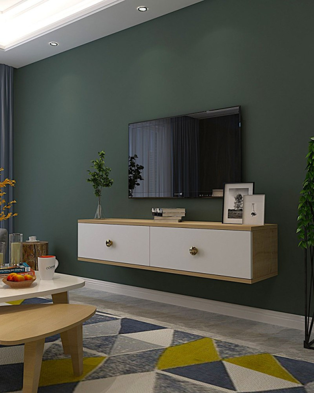 TV stolek Zuzu 120 - Sapphire Oak, White, Gold