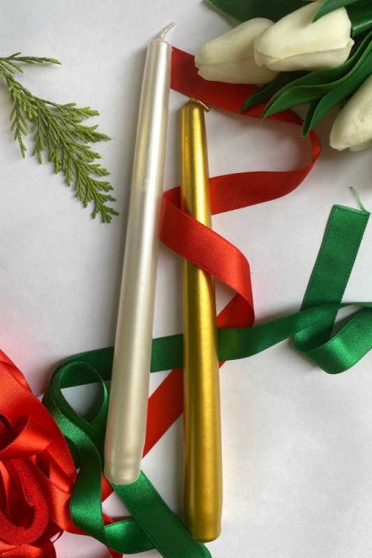 Sada svíček (2 kusy) Premium Christmas 2 -White, Gold