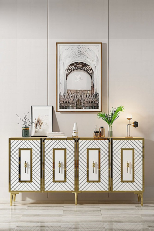 Konzolový stolek Puma 150 - Sapphire Oak, White, Gold