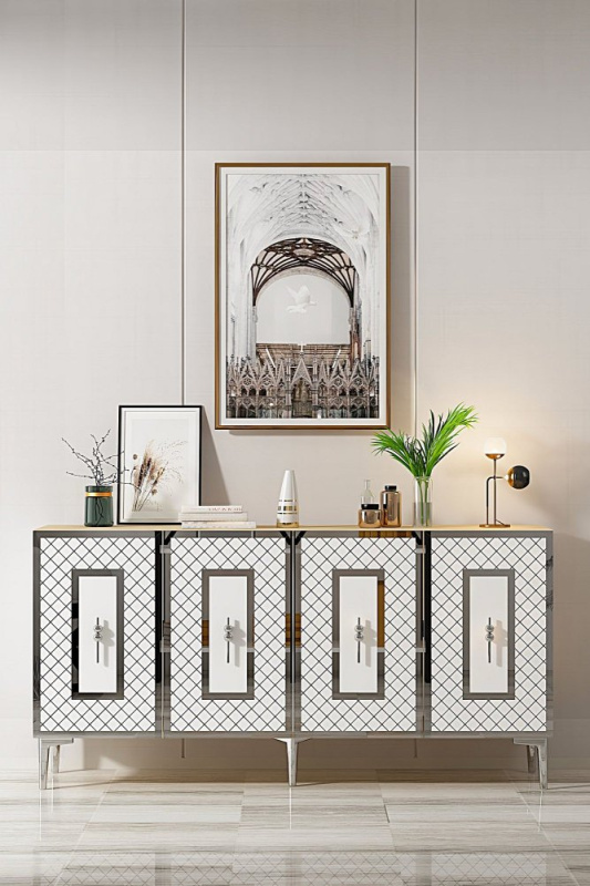 Konzolový stolek Puma 150 - Sapphire Oak, White, Silver