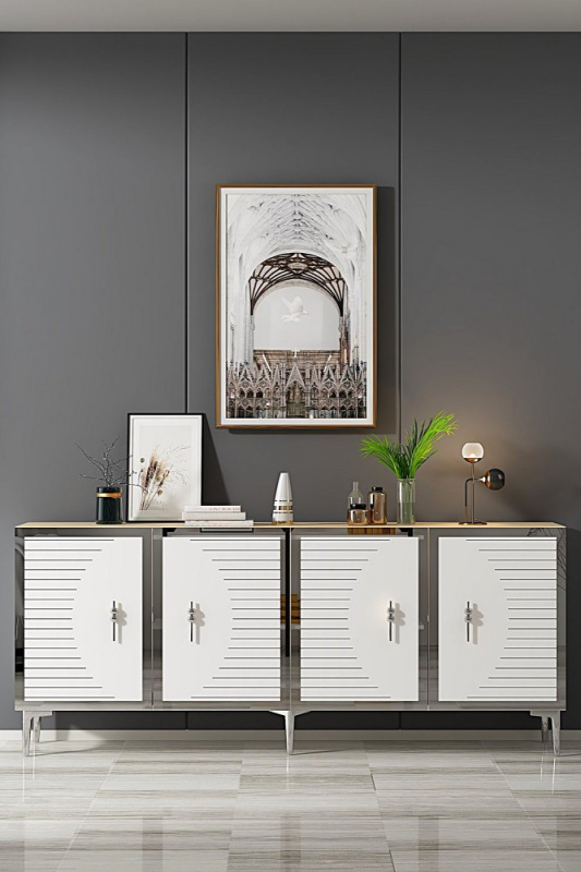 Konzolový stolek Tuna 180 - Sapphire Oak, White, Silver