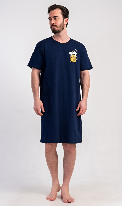 Pánská noční košile s krátkým rukávem Pivo Tmavě modrá - Vienetta tmavě modrá - vzor 3XL