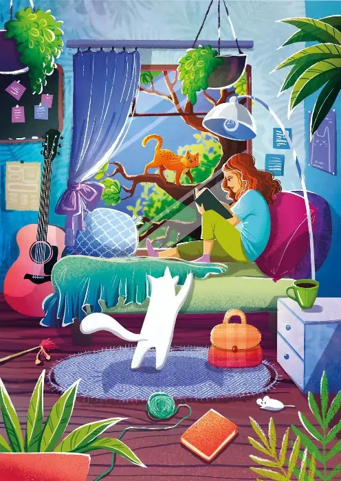 Puzzle dívka a její kočky 1000 dílků