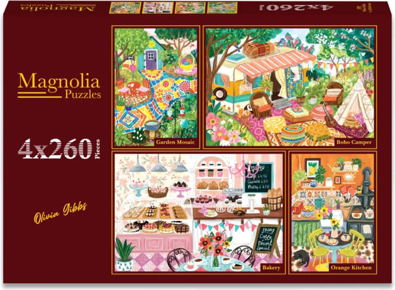 Magnolia puzzle zahradní mozaika, kempování, pekárna a venkovská kuchyně 4×260 dílků