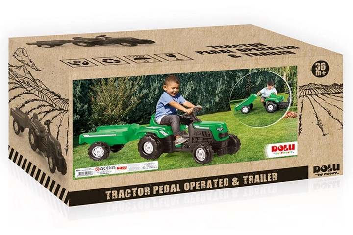Dolu šlapací traktor s přívěsem zelený