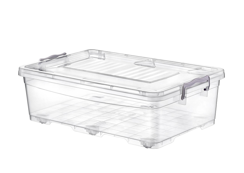 Úložný box s víkem a kolečky 30 l průhledný