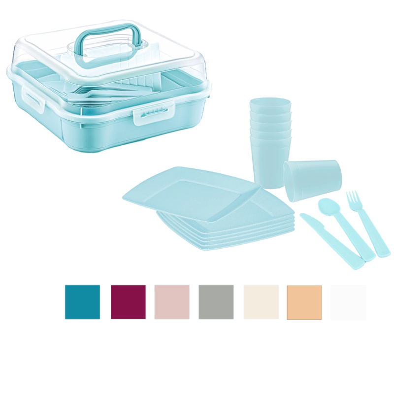 Pikniková sada pro 6 osob, 32dílná, BPA free, v přenosném boxu