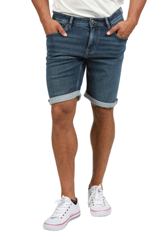 Pánské džínové kraťasy CROSS JEANS Leom tmavě modré-seprané-32