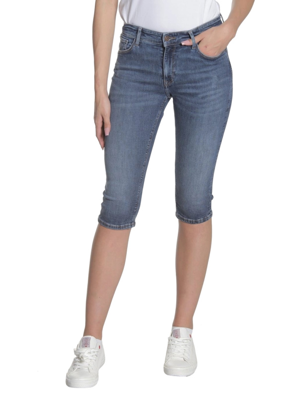 Dámské džínové kraťasy CROSS JEANS Adele klasicky modré-seprané-26