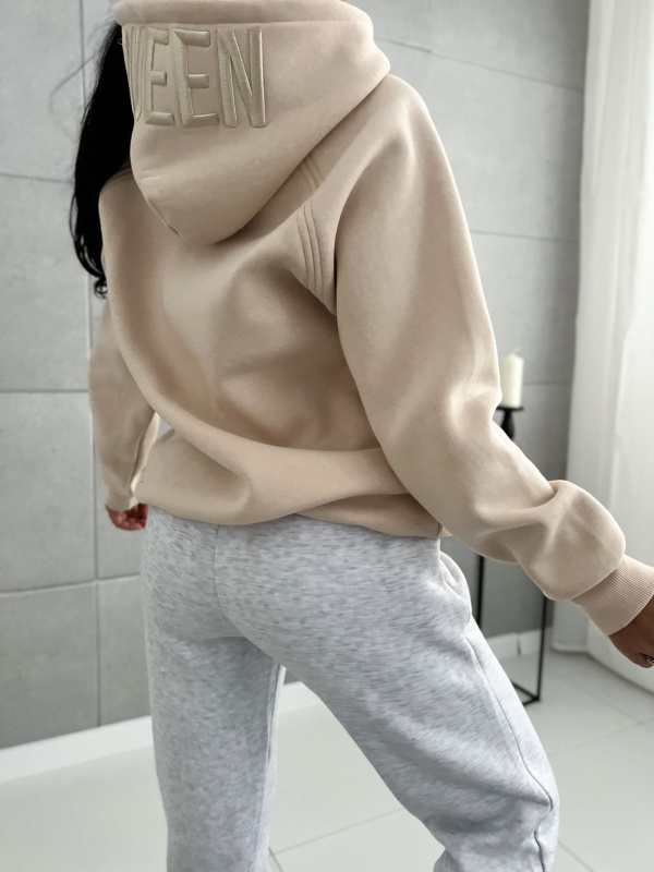 Green Plant Mikina s výšivkou Queen Barva: Béžová, Velikost: UNI