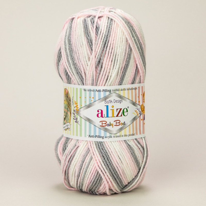 Pletací příze Alize BABY BEST BATIK 6664 šedo-růžová, melírovaná, antipillingová, 100g/240m