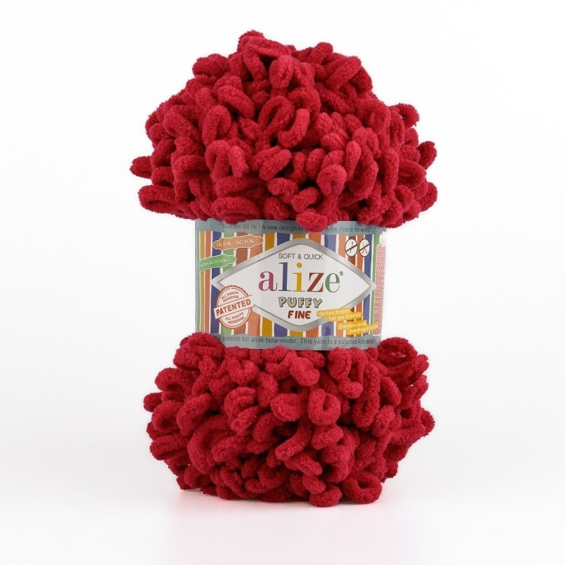 Pletací příze Alize PUFFY FINE 56 červená, efektní, 100g/14m