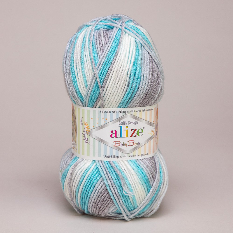 Pletací příze Alize BABY BEST BATIK 7264 tyrkysovo-šedá, melírovaná, antipillingová, 100g/240m