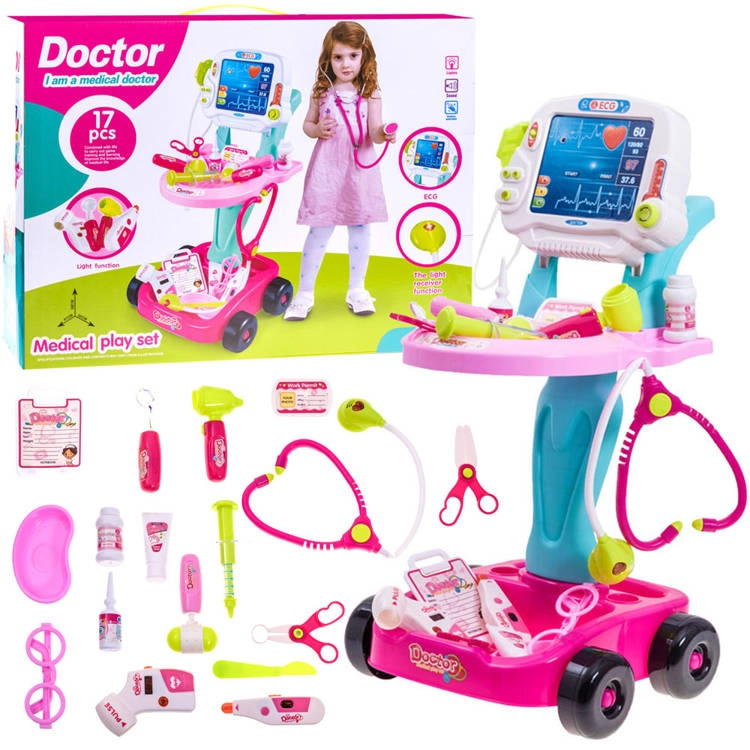 Majlo Toys dětský lékařský vozík EKG se světlem a zvuky růžový