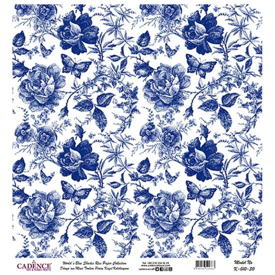 Rýžový papír Cadence v roli 30x30 cm - Modré růže  Aladine