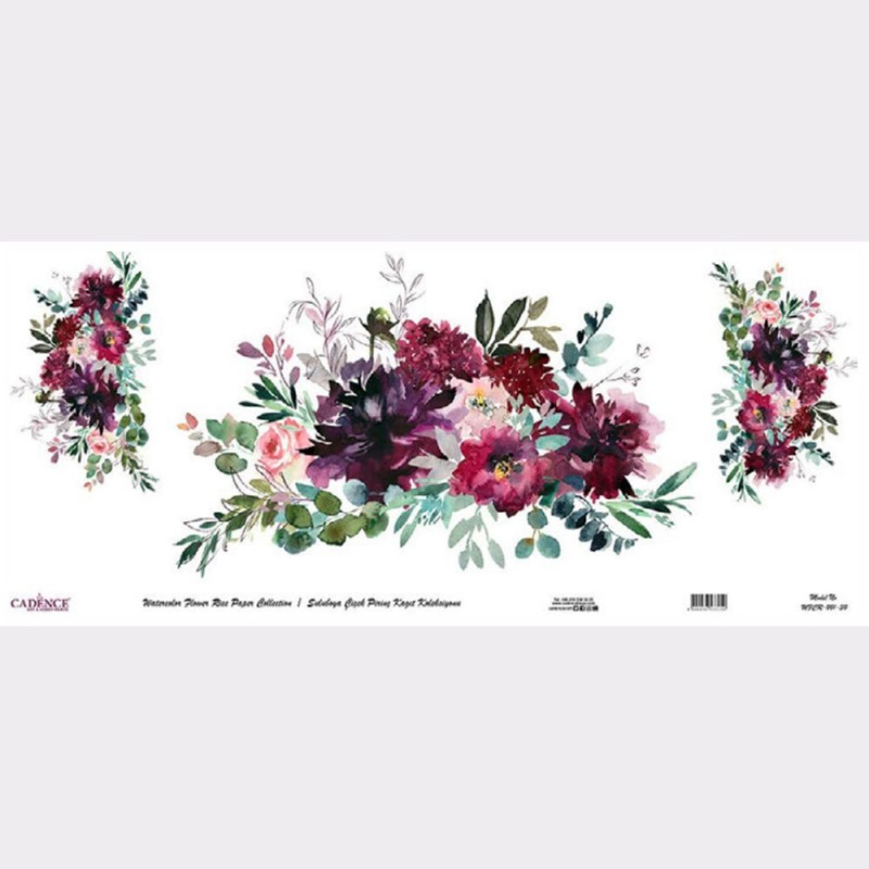 Cadence Rýžový papír Cadence v roli, 30x68 cm - 3 fialové kytice