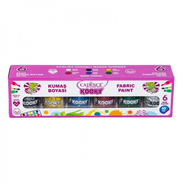Cadence Akrylové barvy na textil Cadence Kooky, 30 ml, 6 barev - pro děti