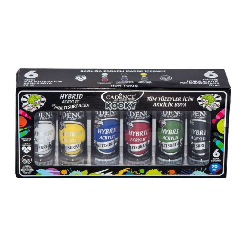 Cadence Univerzální akrylové barvy Cadence Kooky, 70 ml, 6 barev - pro děti
