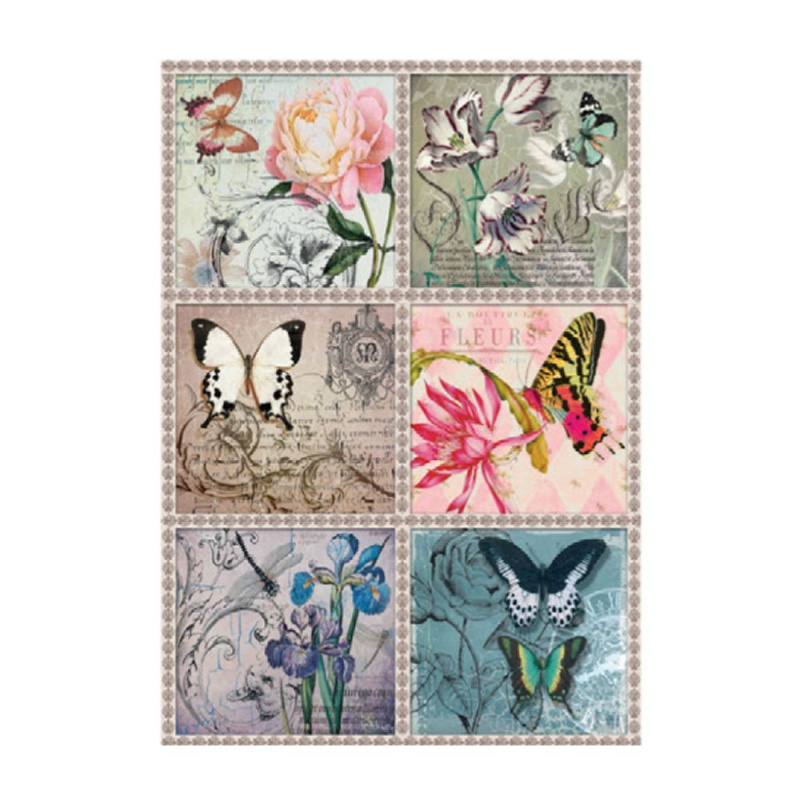 Cadence Rýžový papír Cadence - Známky s motýlky - VYBERTE VELIKOST - Rýžový papír Cadence, A4 - Známky s motýlky