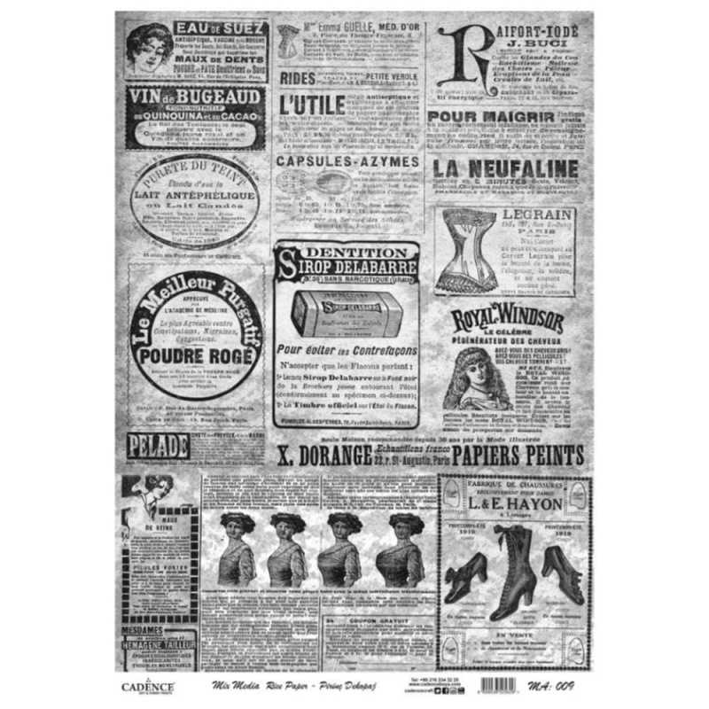 Cadence Rýžový papír Cadence - Černobílé noviny - VYBERTE VELIKOST - Rýžový papír Cadence, A3 - Černobílé noviny