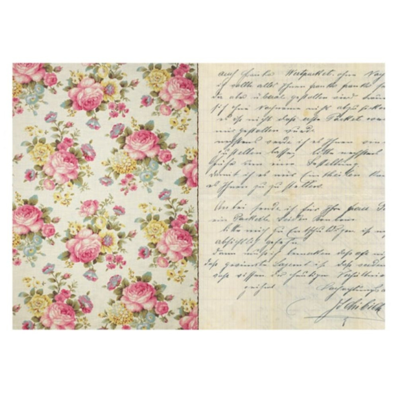 Cadence Rýžový papír Cadence - Starý sešit s růžemi - VYBERTE VELIKOST - Rýžový papír Cadence, A3 - Starý sešit s růžemi