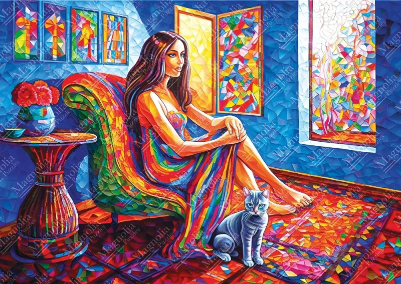 Puzzle žena s kočkou 1000 dílků
