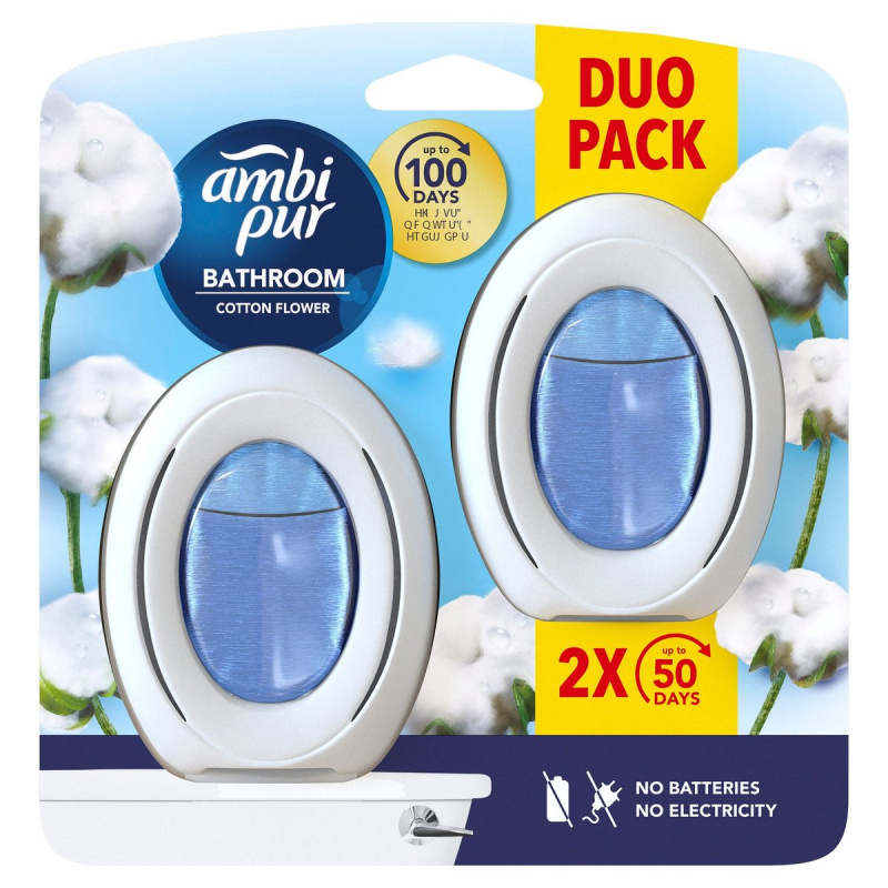 Ambi Pur Bathroom - osvěžovač vzduchu do koupelny - Cotton Flower, 2 x 8 ml