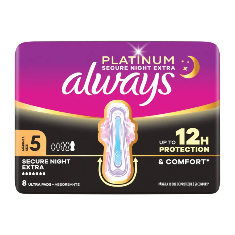 Always Platinum Secure Night Extra hygienické vložky 8 ks
