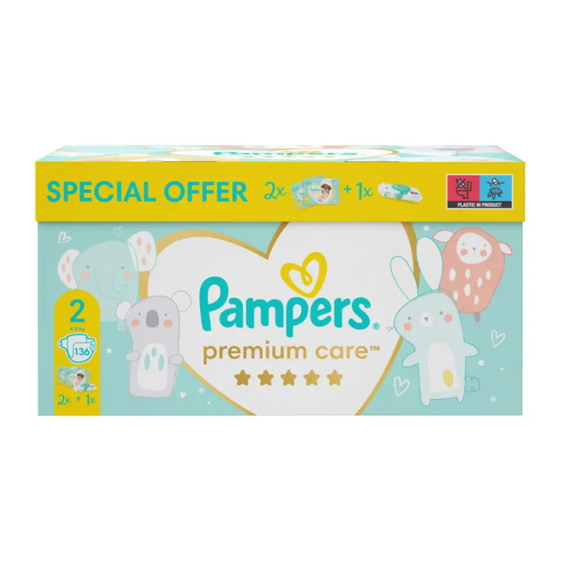 Pampers Pleny Premium Care, 4–8 kg, vel. 2 136 ks 136 ks