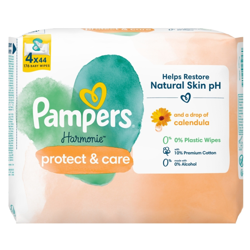 Pampers Harmonie Protect&Care vlhčené čisticí ubrousky pro děti s měsíčkem lékařským 176 ks