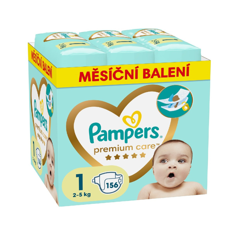 PAMPERS Premium care monthly velikost 1 plenky 2-5kg 156 kusů