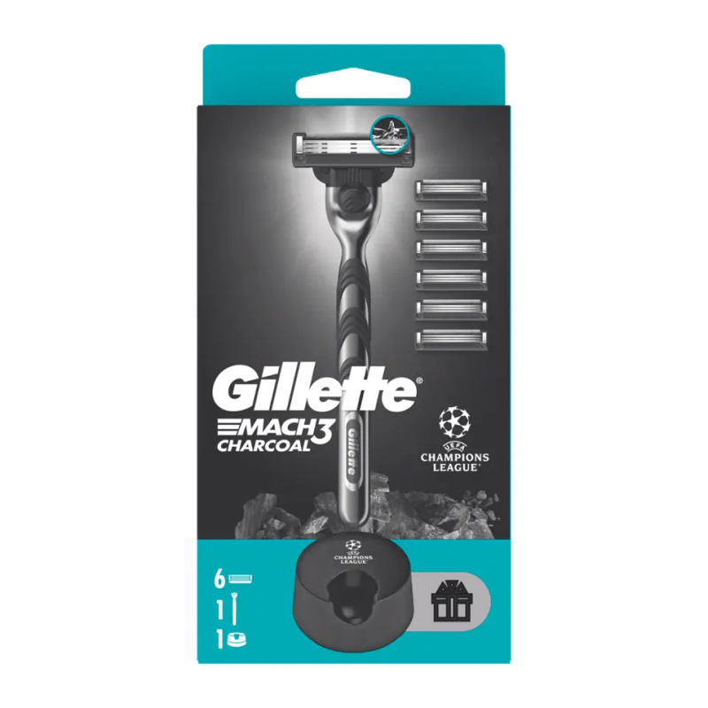 Gillette Mach3 Charcoal holicí strojek se stojánkem + náhradní břity 6 ks
