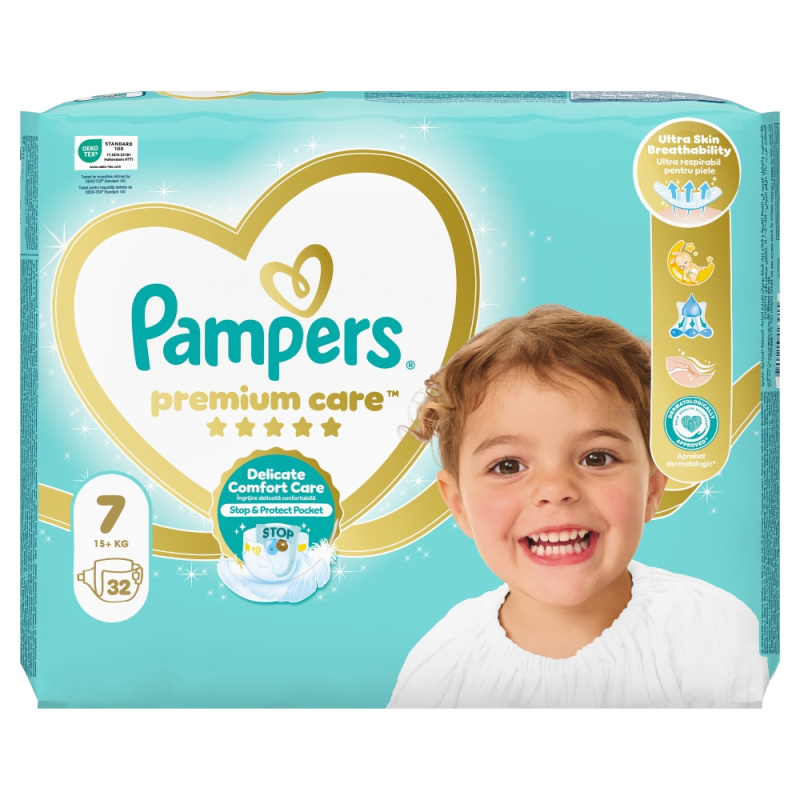 Pampers Premium Care Size 7 jednorázové pleny 15+ kg 32 ks