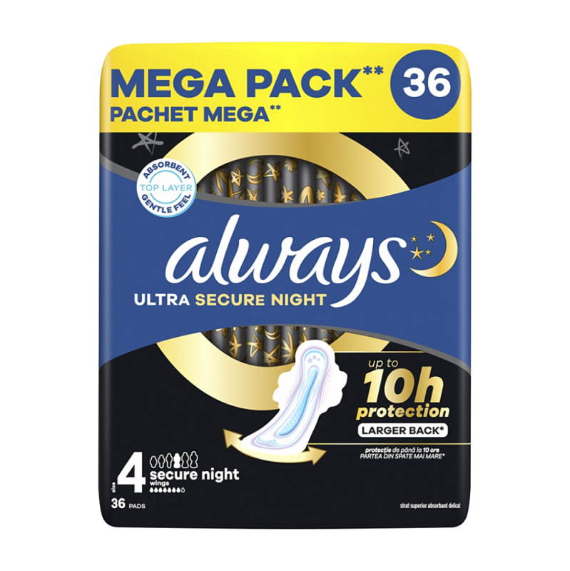 Always Ultra Secure Night hygienické vložky 36 ks