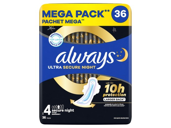 Always Ultra Secure Night hygienické vložky 36 ks