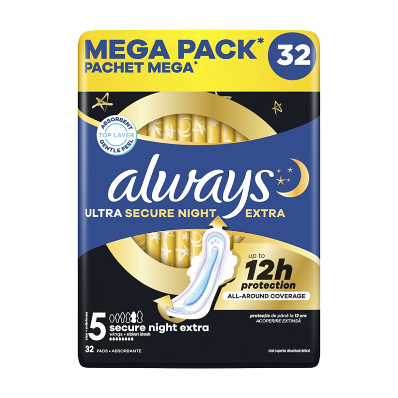 Always Ultra Secure Night Extra hygienické vložky 32 ks