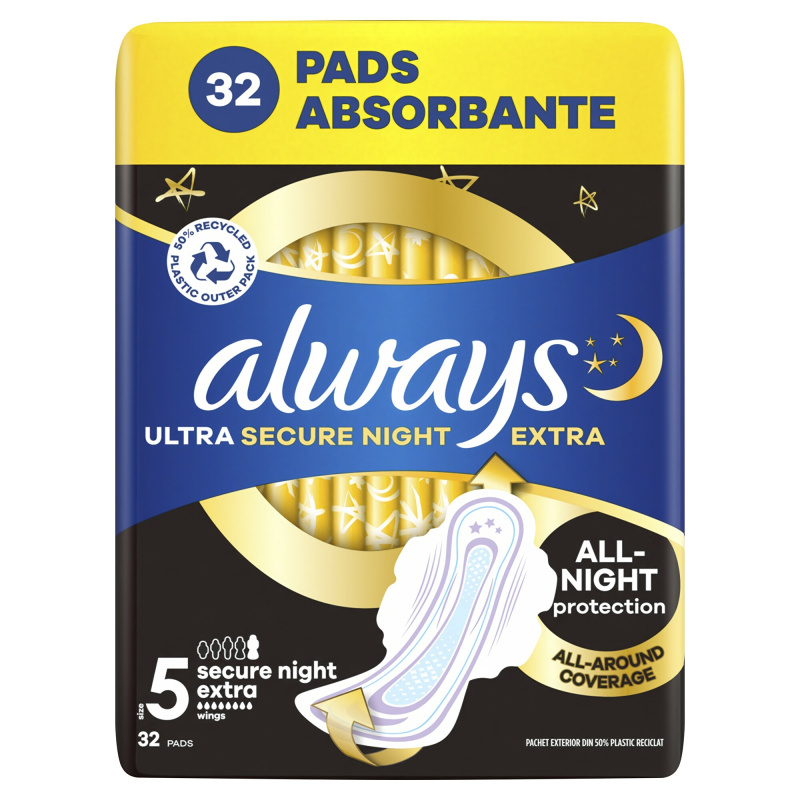 Always Ultra Secure Night Extra hygienické vložky 32 ks