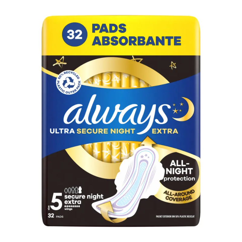 Always Ultra Secure Night Extra hygienické vložky 32 ks