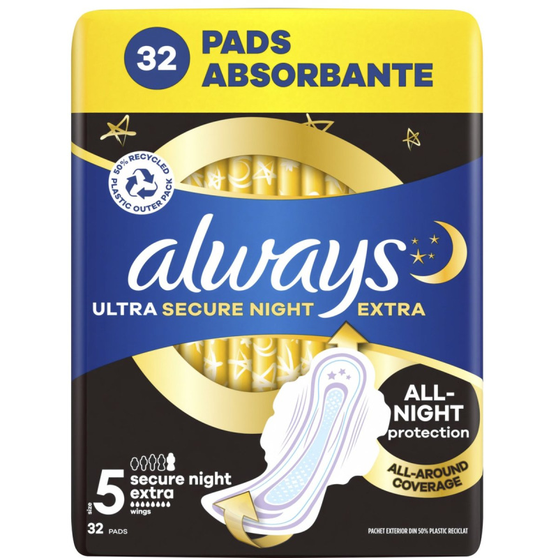 Always Ultra Secure Night Extra hygienické vložky s křidélky