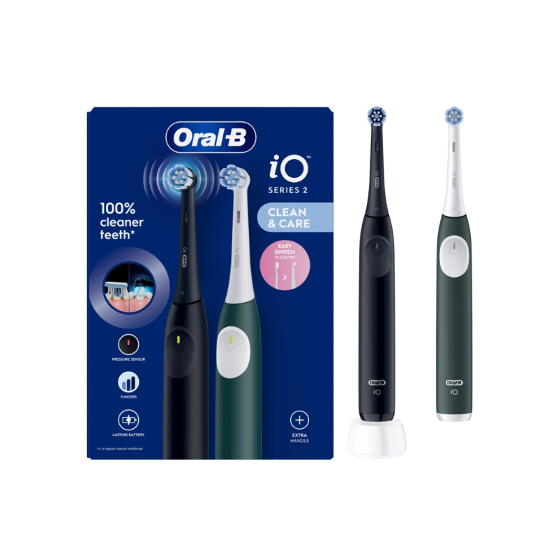 Oral B iO2 elektrický zubní kartáček DUO BALENÍ Black & Dark Green 1 ks
