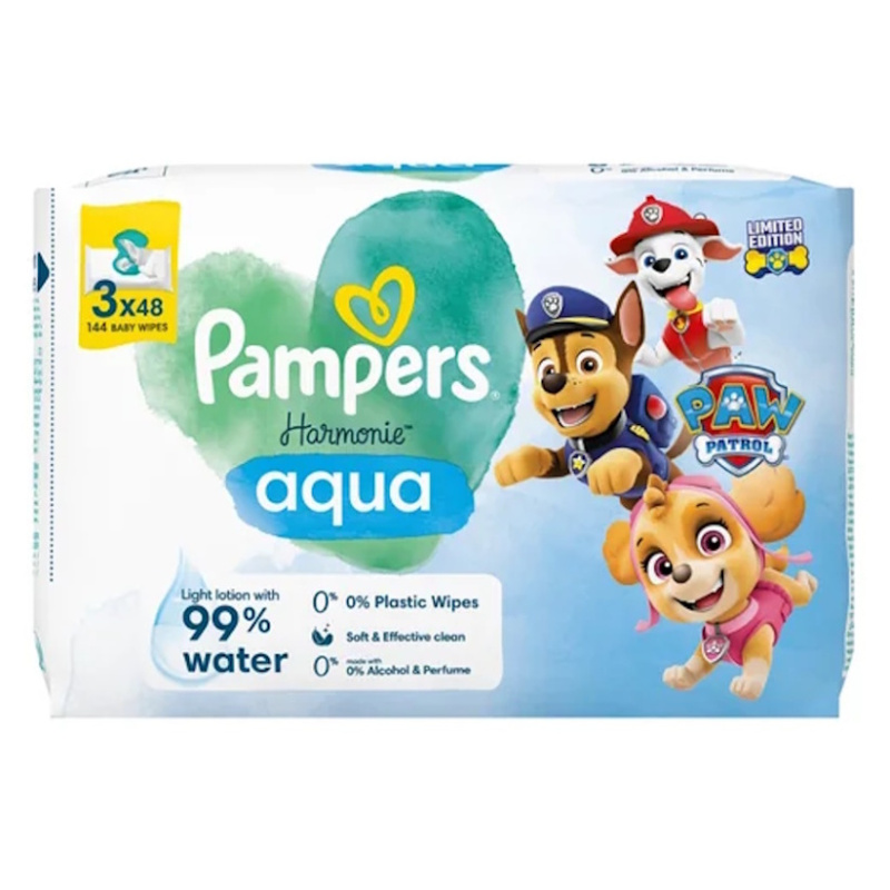 Pampers Harmonie Aqua Paw Patrol vlhčené čisticí ubrousky pro děti 144 ks