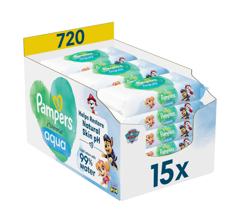 Pampers Harmonie Aqua Paw Patrol vlhčené čisticí ubrousky pro děti 720 ks