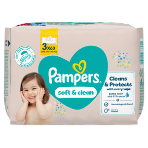 PAMPERS Soft clean dětské vlhčené ubrousky 3 x 60 kusů