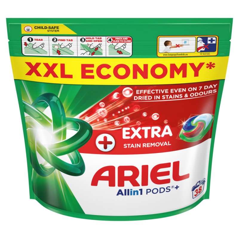 ARIEL Kapsle na praní Plus Extra Stain 38 praní