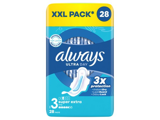 ALWAYS Ultra Day Super Extra Quatro Hygienické vložky s křidélky 28 kusů