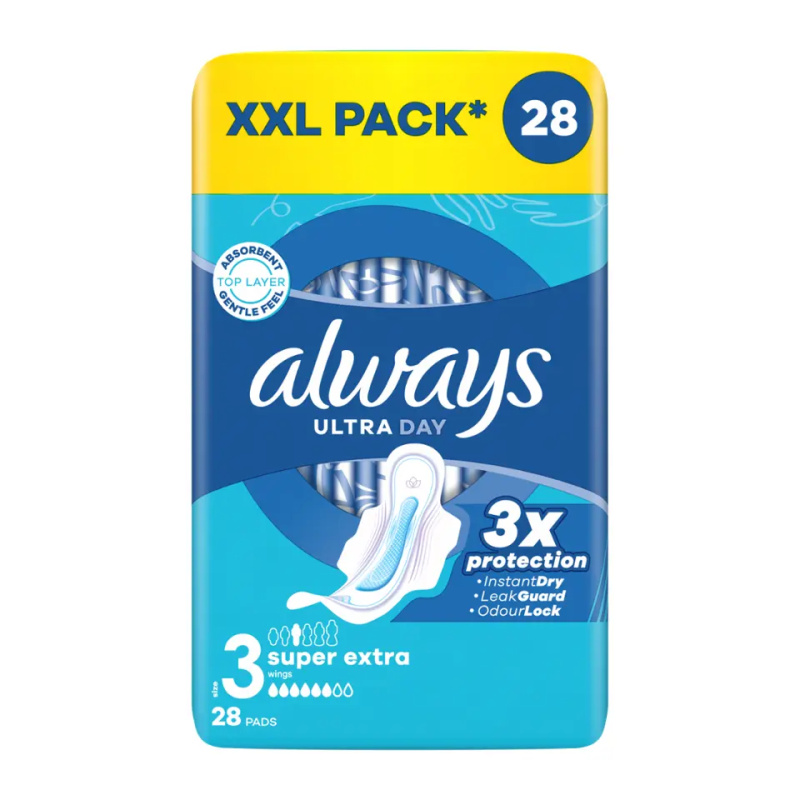 ALWAYS Ultra Day Super Extra Quatro Hygienické vložky s křidélky 28 kusů